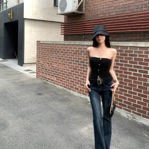 High-Quality Comic Print Long Legs Women's Vintage Mid-High Waist Slimming Flared Jeans for Summer Fashion