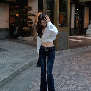 High-Quality Comic Print Long Legs Women's Vintage Mid-High Waist Slimming Flared Jeans for Summer Fashion