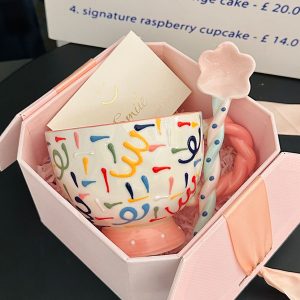 High-Quality Girls' Ceramic Drinking Cup with Underglaze Color and Spoon for Yogurt and Oatmeal Breakfast