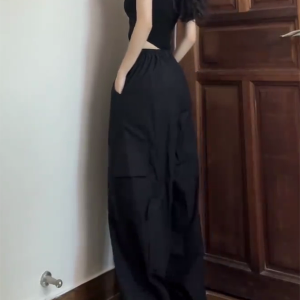 High Street American Cargo Pants for Women - Loose Casual Straight-Leg Hip-Hop K-Pop Dance Wear, Wide-Leg Sports Pants