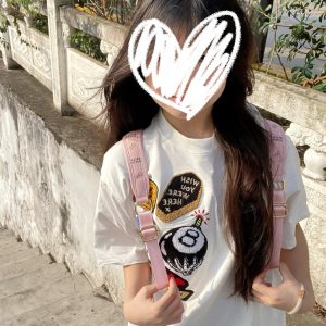 High Street American-Style Embroidered Badge Cotton Short-Sleeve T-Shirt for Girls - Summer Fashion for Junior High and High School