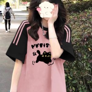 High Street American-Style Three-Stripe Short Sleeve T-Shirt for Girls - Summer Model for Middle & High School Students