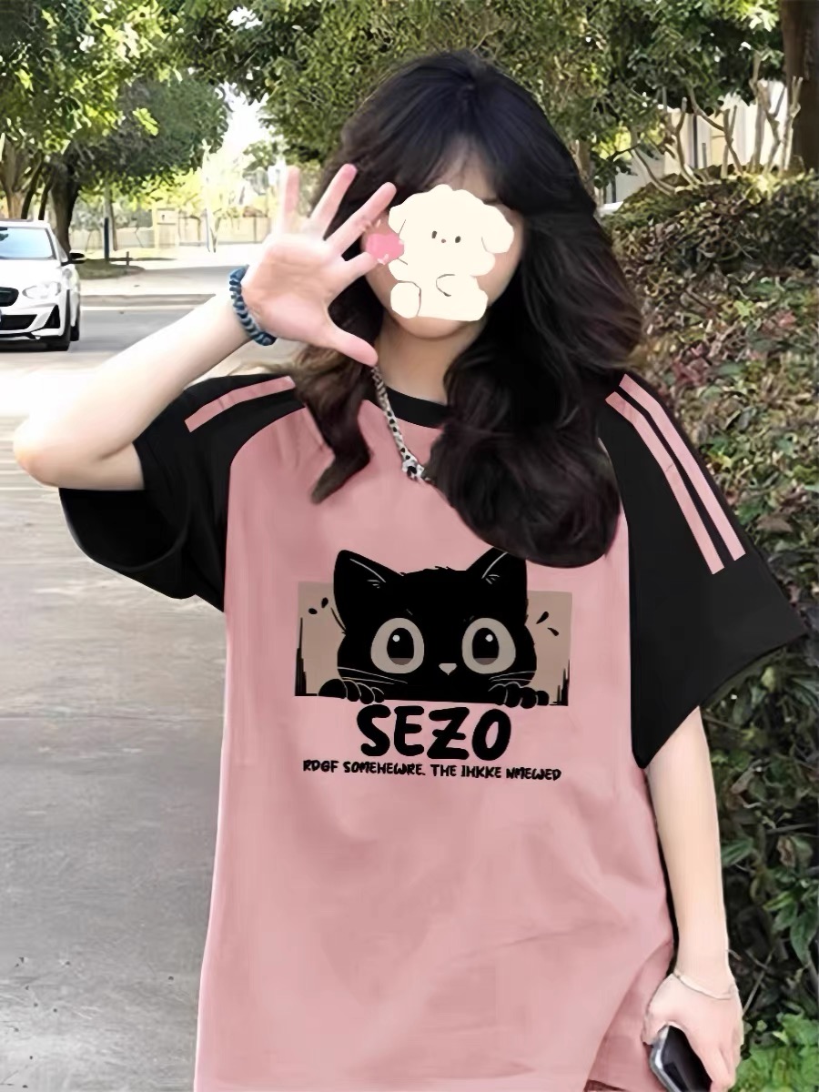 High Street American-Style Three-Stripe Short Sleeve T-Shirt for Girls - Summer Model for Middle & High School Students High Street American-Style Three-Stripe Short Sleeve T-Shirt for Girls - Summer Model for Middle & High School Students