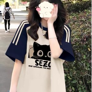 High Street American-Style Three-Stripe Short Sleeve T-Shirt for Girls - Summer Model for Middle & High School Students