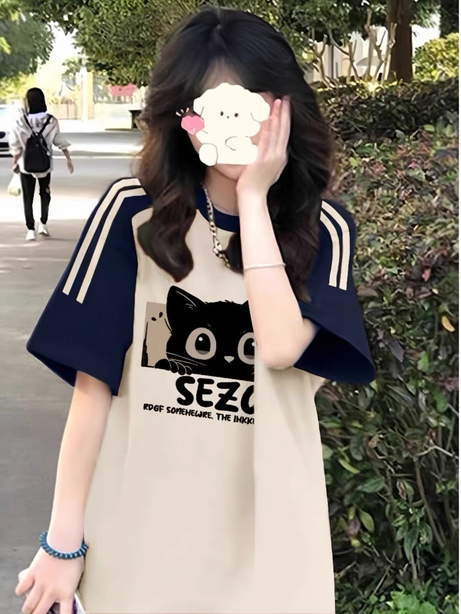 High Street American-Style Three-Stripe Short Sleeve T-Shirt for Girls - Summer Model for Middle & High School Students High Street American-Style Three-Stripe Short Sleeve T-Shirt for Girls - Summer Model for Middle & High School Students