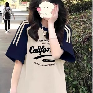 High Street American-Style Three-Stripe Short Sleeve T-Shirt for Girls - Summer Model for Middle & High School Students