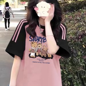 High Street American-Style Three-Stripe Short Sleeve T-Shirt for Girls - Summer Model for Middle & High School Students