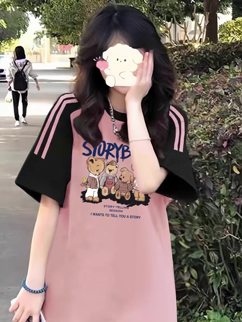 High Street American-Style Three-Stripe Short Sleeve T-Shirt for Girls - Summer Model for Middle & High School Students High Street American-Style Three-Stripe Short Sleeve T-Shirt for Girls - Summer Model for Middle & High School Students