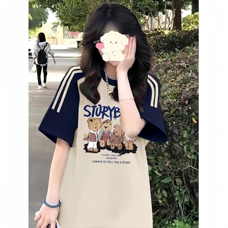 High Street American-Style Three-Stripe Short Sleeve T-Shirt for Girls - Summer Model for Middle & High School Students High Street American-Style Three-Stripe Short Sleeve T-Shirt for Girls - Summer Model for Middle & High School Students