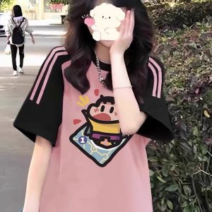 High Street American-Style Three-Stripe Short Sleeve T-Shirt for Girls - Summer Model for Middle & High School Students