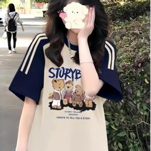 High Street American-Style Three-Stripe Short Sleeve T-Shirt for Girls - Summer Model for Middle & High School Students