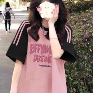 High Street American-Style Three-Stripe Short Sleeve T-Shirt for Girls - Summer Model for Middle & High School Students