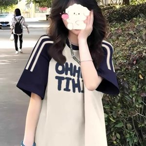 High Street American-Style Three-Stripe Short Sleeve T-Shirt for Girls - Summer Model for Middle & High School Students