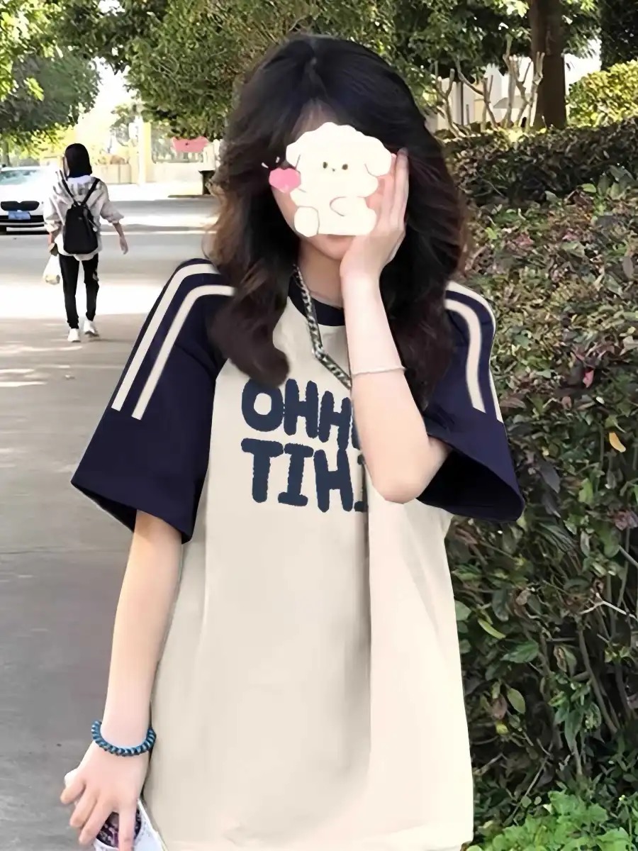 High Street American-Style Three-Stripe Short Sleeve T-Shirt for Girls - Summer Model for Middle & High School Students High Street American-Style Three-Stripe Short Sleeve T-Shirt for Girls - Summer Model for Middle & High School Students