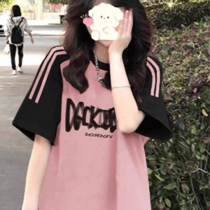 High Street American-Style Three-Stripe Short Sleeve T-Shirt for Girls - Summer Model for Middle & High School Students