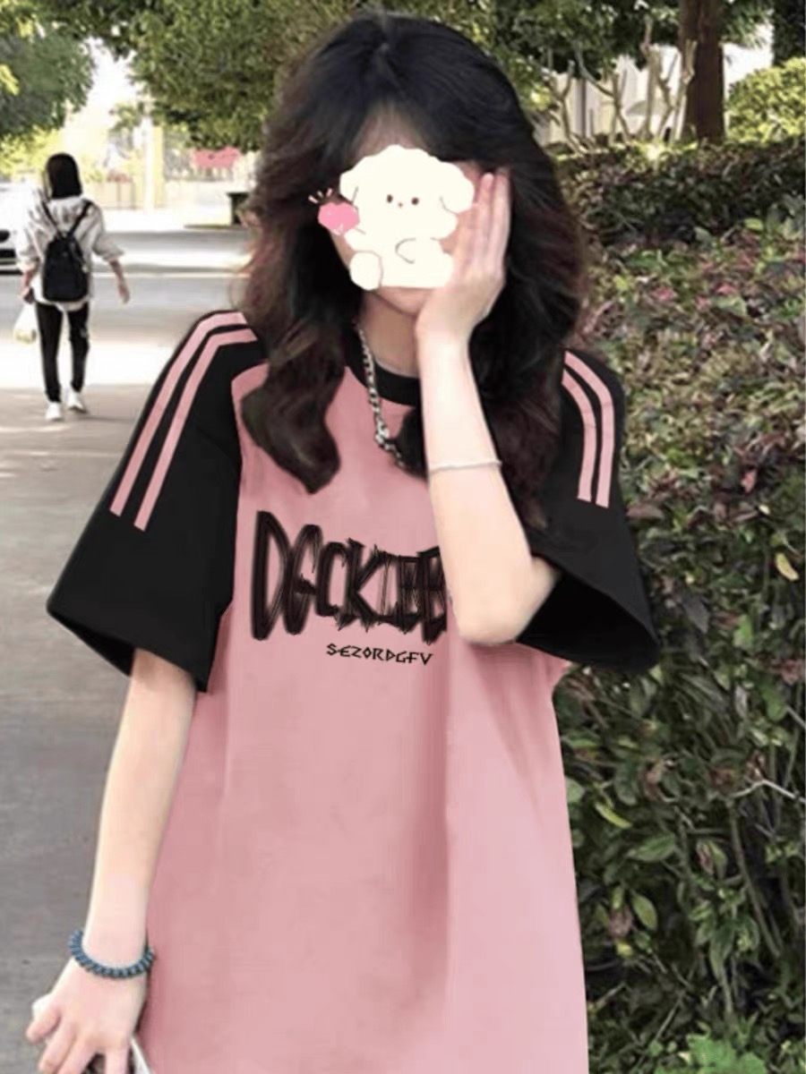 High Street American-Style Three-Stripe Short Sleeve T-Shirt for Girls - Summer Model for Middle & High School Students High Street American-Style Three-Stripe Short Sleeve T-Shirt for Girls - Summer Model for Middle & High School Students