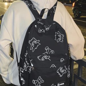 High Street Graffiti Reflective Backpack for Students - Large Capacity Unisex Design for Men and Women