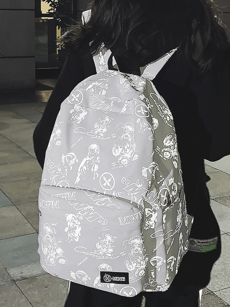 High Street Graffiti Reflective Backpack for Students - Large Capacity Unisex Design for Men and Women High Street Graffiti Reflective Backpack for Students - Large Capacity Unisex Design for Men and Women