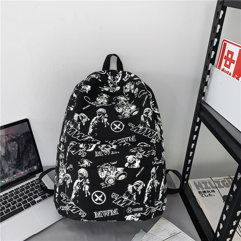 High Street Graffiti Reflective Backpack for Students - Large Capacity Unisex Design for Men and Women