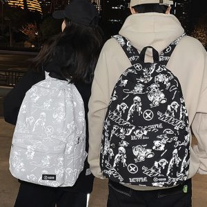 High Street Graffiti Reflective Backpack for Students - Large Capacity Unisex Design for Men and Women