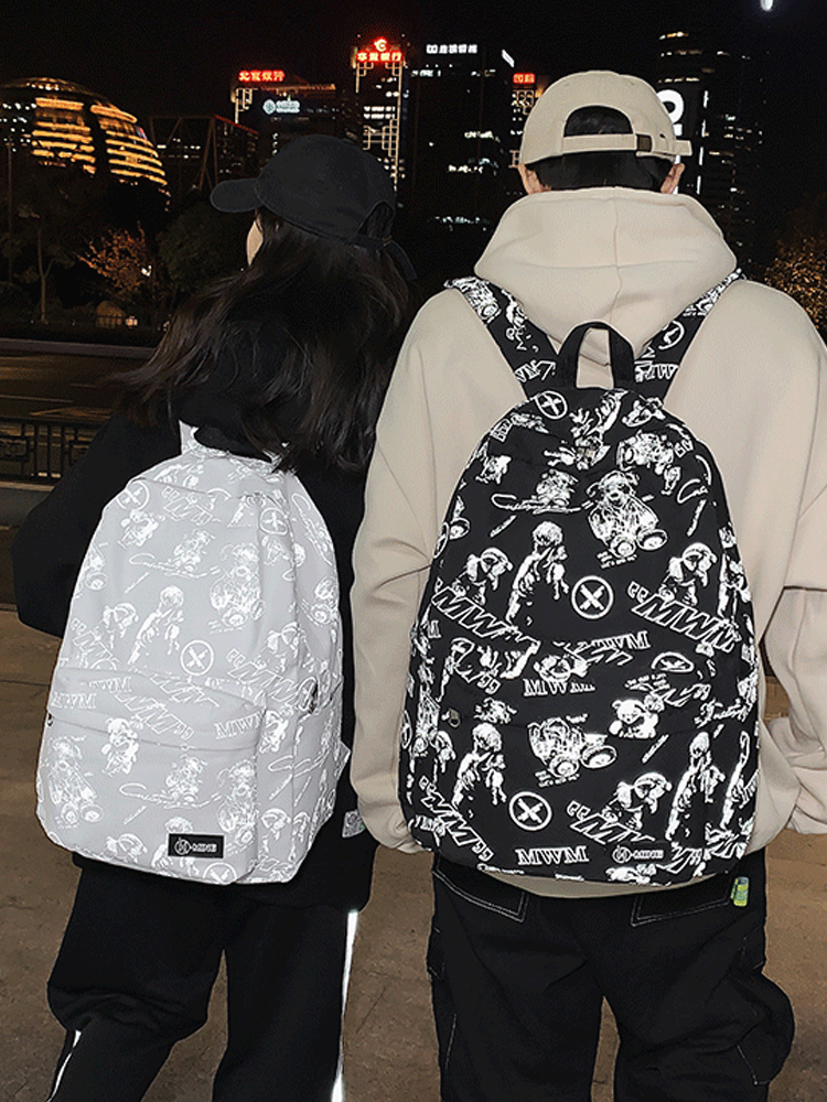 High Street Graffiti Reflective Backpack for Students - Large Capacity Unisex Design for Men and Women High Street Graffiti Reflective Backpack for Students - Large Capacity Unisex Design for Men and Women