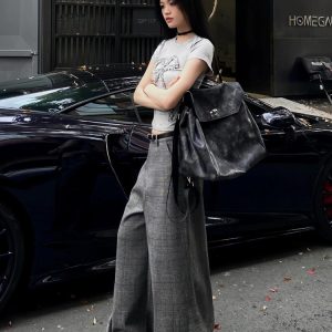 High Street Women's Summer Pleated Bow Short Sleeve Vintage Slim-Fit Top - American Style Sporty Chic Fashion