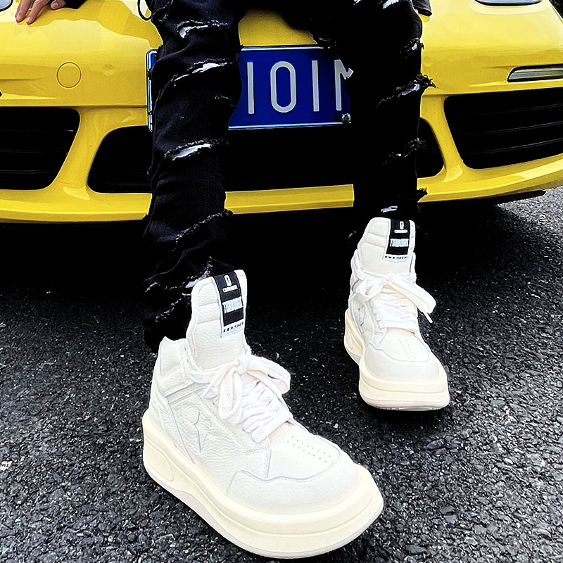 High-Top Sneakers for Men & Women, Trendy Streetwear Sports Shoes, Thick-Soled All-White Martin Boots, Height-Increasing Style