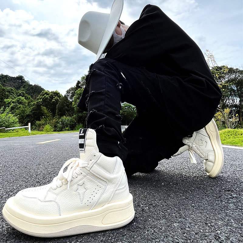 High-Top Sneakers for Men & Women, Trendy Streetwear Sports Shoes, Thick-Soled All-White Martin Boots, Height-Increasing Style