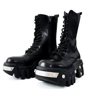 High-Top Studded Martin Boots for Men - European Punk Style Motorcycle Shoes, Height-Increasing Streetwear, Cosplay Fashion