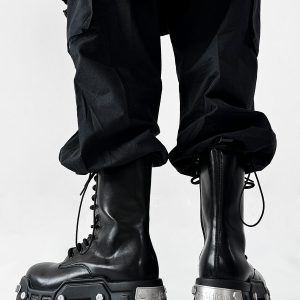 High-Top Studded Martin Boots for Men - European Punk Style Motorcycle Shoes, Height-Increasing Streetwear, Cosplay Fashion