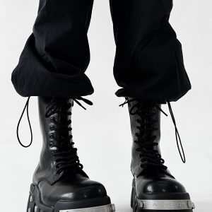 High-Top Studded Martin Boots for Men - European Punk Style Motorcycle Shoes, Height-Increasing Streetwear, Cosplay Fashion