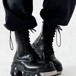 High-Top Studded Martin Boots for Men - European Punk Style Motorcycle Shoes, Height-Increasing Streetwear, Cosplay Fashion
