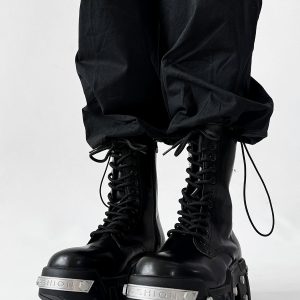High-Top Studded Martin Boots for Men - European Punk Style Motorcycle Shoes, Height-Increasing Streetwear, Cosplay Fashion