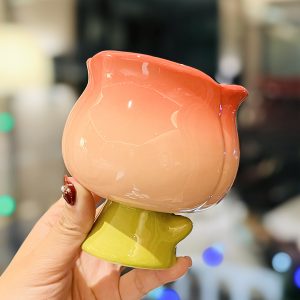 High-Value Peach Ceramic Water Cup with Spoon - Cute Girls' High-Footed Ice Cream Dessert Mug