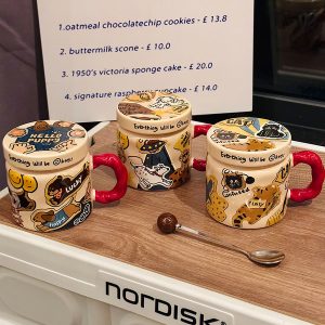 High-Value Small Dog Mug with Lid and Spoon for Office, Cute Water Cup, Oatmeal Breakfast Mug, Pet Lover Gift