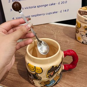 High-Value Small Dog Mug with Lid and Spoon for Office, Cute Water Cup, Oatmeal Breakfast Mug, Pet Lover Gift