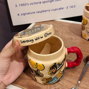 High-Value Small Dog Mug with Lid and Spoon for Office, Cute Water Cup, Oatmeal Breakfast Mug, Pet Lover Gift