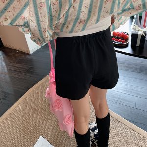 High Waist Casual Loose Black Shorts with Gold Butterfly Knot Cutout for Women - Spring/Summer 2025 Fashion Trend