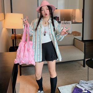 High Waist Casual Loose Black Shorts with Gold Butterfly Knot Cutout for Women - Spring/Summer 2025 Fashion Trend