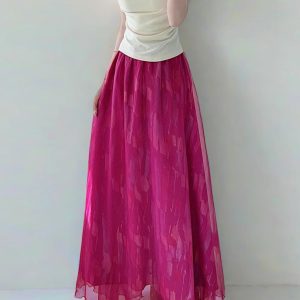 High Waist Colorful Printed Chiffon Skirt for Women - Glossy Long Hem Spring/Summer 2025 Fashion, Ground-Dragging Design