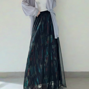 High Waist Colorful Printed Chiffon Skirt for Women - Glossy Long Hem Spring/Summer 2025 Fashion, Ground-Dragging Design