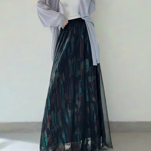 High Waist Colorful Printed Chiffon Skirt for Women - Glossy Long Hem Spring/Summer 2025 Fashion, Ground-Dragging Design