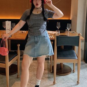 High Waist Plus Size A-Line Denim Skirt for Women - Summer 2025 Slimming Short Skirt, Trendy Casual Style