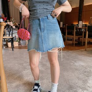 High Waist Plus Size A-Line Denim Skirt for Women - Summer 2025 Slimming Short Skirt, Trendy Casual Style
