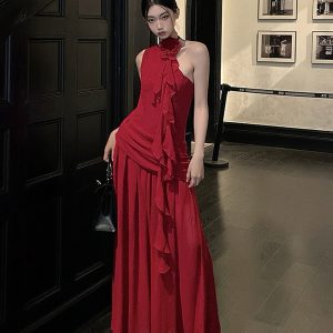 High Waist Sleeveless Dress - Greek Draped Long Skirt for Spring Summer - Sexy Slimming Style for Hot Girl Vibes