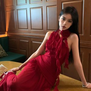 High Waist Sleeveless Dress - Greek Draped Long Skirt for Spring Summer - Sexy Slimming Style for Hot Girl Vibes