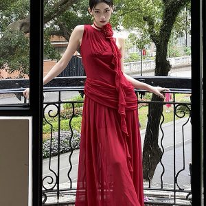 High Waist Sleeveless Dress - Greek Draped Long Skirt for Spring Summer - Sexy Slimming Style for Hot Girl Vibes