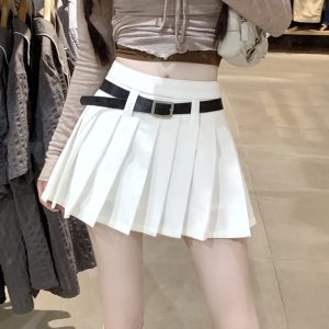 High Waist White Pleated Skirt Pants for Women - Summer College Style A-Line Design, Anti-Exposure for Spicy Girls
