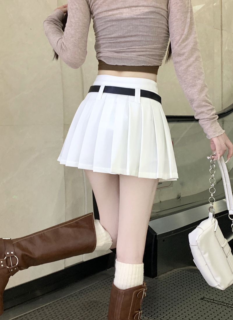 High Waist White Pleated Skirt Pants for Women - Summer College Style A-Line Design, Anti-Exposure for Spicy Girls High Waist White Pleated Skirt Pants for Women - Summer College Style A-Line Design, Anti-Exposure for Spicy Girls