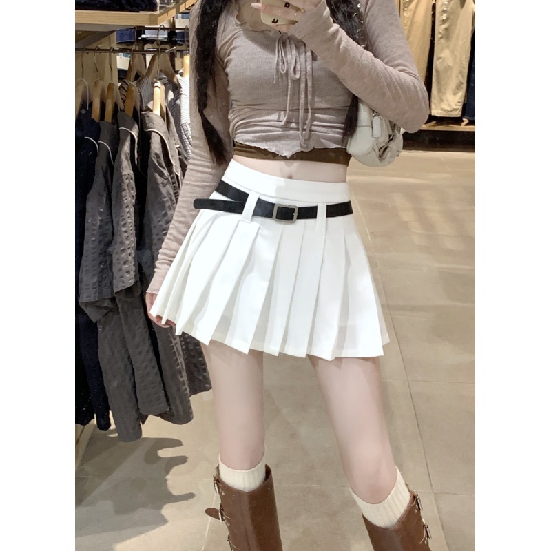 High Waist White Pleated Skirt Pants for Women - Summer College Style A-Line Design, Anti-Exposure for Spicy Girls